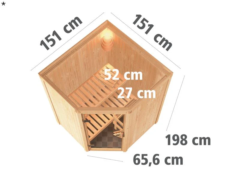 Nanja - Karibu Sauna Plug & Play 3,6 kW Bio Ofen, ext. Steuerung - ohne Dachkranz - Energiespartür - Image 3