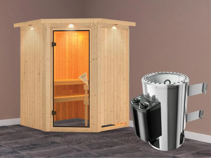 Nanja - Karibu Sauna Plug & Play inkl. 3,6 kW-Ofen - mit Dachkranz - - Image 2
