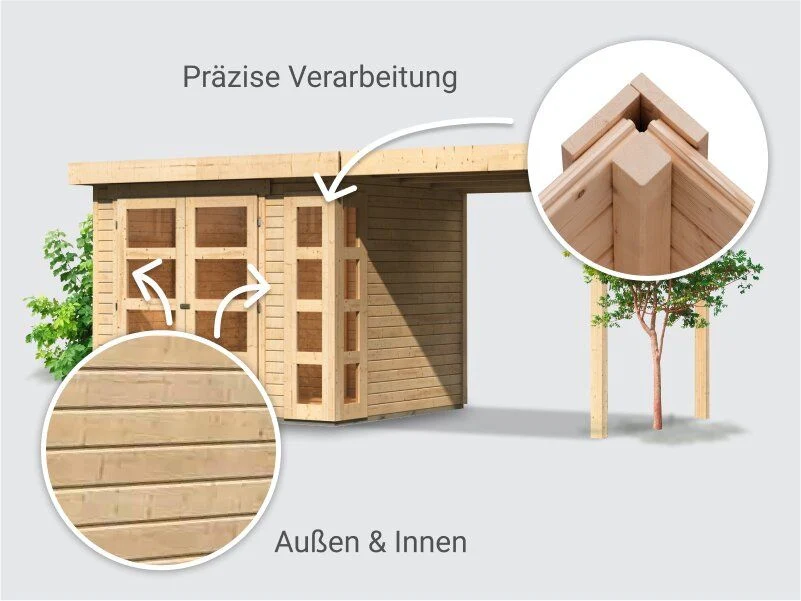 Norlinio Gartenhaus Kerken 3 natur inkl. Fußboden und Anbaudach 2,40 m - Image 3