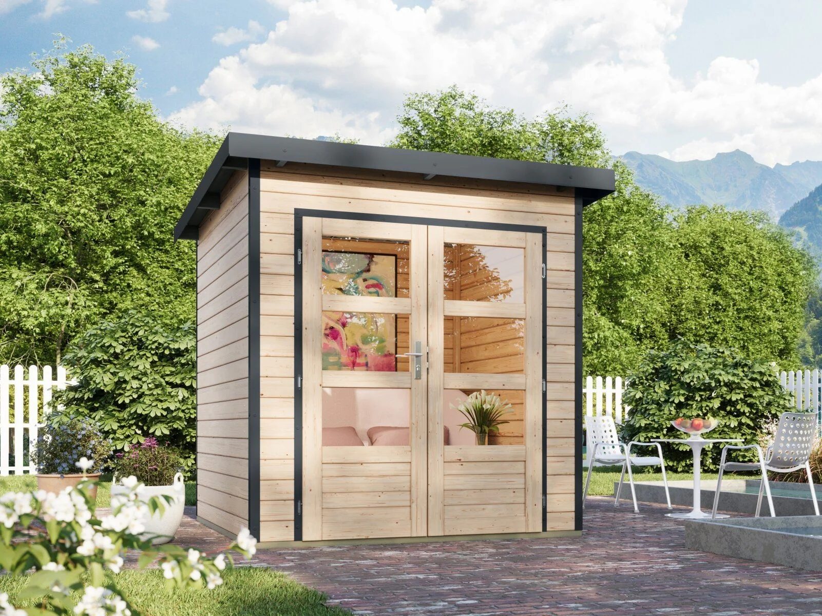 Norlinio Hybrid Gartenhaus Woodtallic 1, naturbelassen/anthrazit, inkl. Fußboden