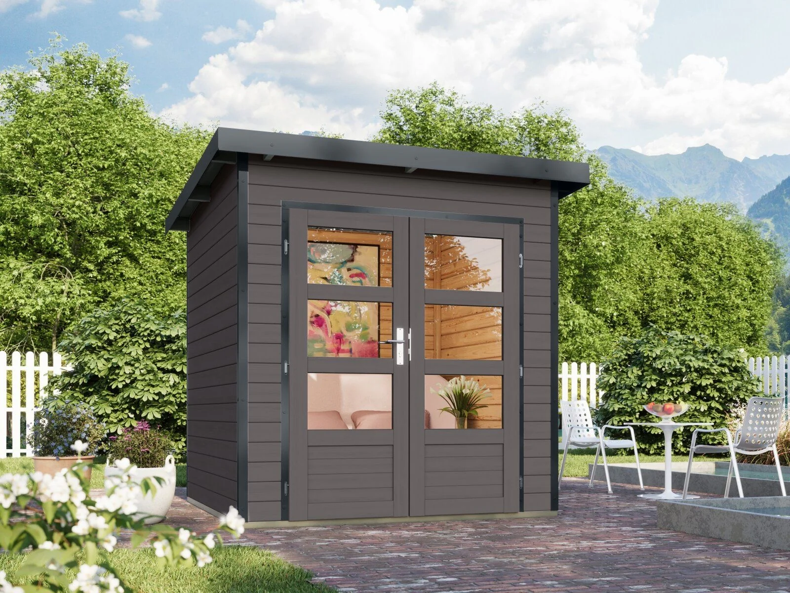 Norlinio Hybrid Gartenhaus Woodtallic 1, terragrau/anthrazit, inkl. Fußboden