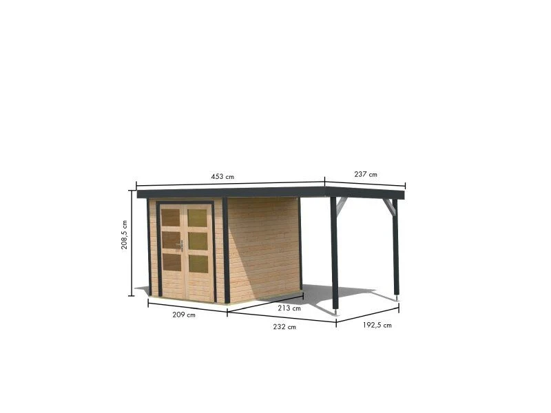 Norlinio Hybrid Gartenhaus Woodtallic 2, naturbelassen/anthrazit, inkl. Anbaudach und Fußboden - Image 2