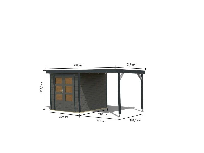 Norlinio Hybrid Gartenhaus Woodtallic 2, terragrau/anthrazit, inkl. Anbaudach und Fußboden - Image 2