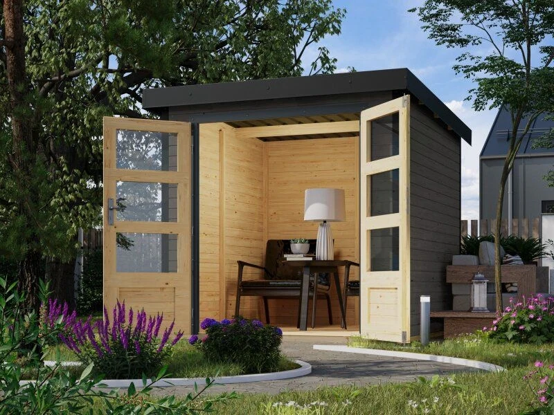 Norlinio Hybrid Gartenhaus Woodtallic 2, terragrau/anthrazit, inkl. Fußboden