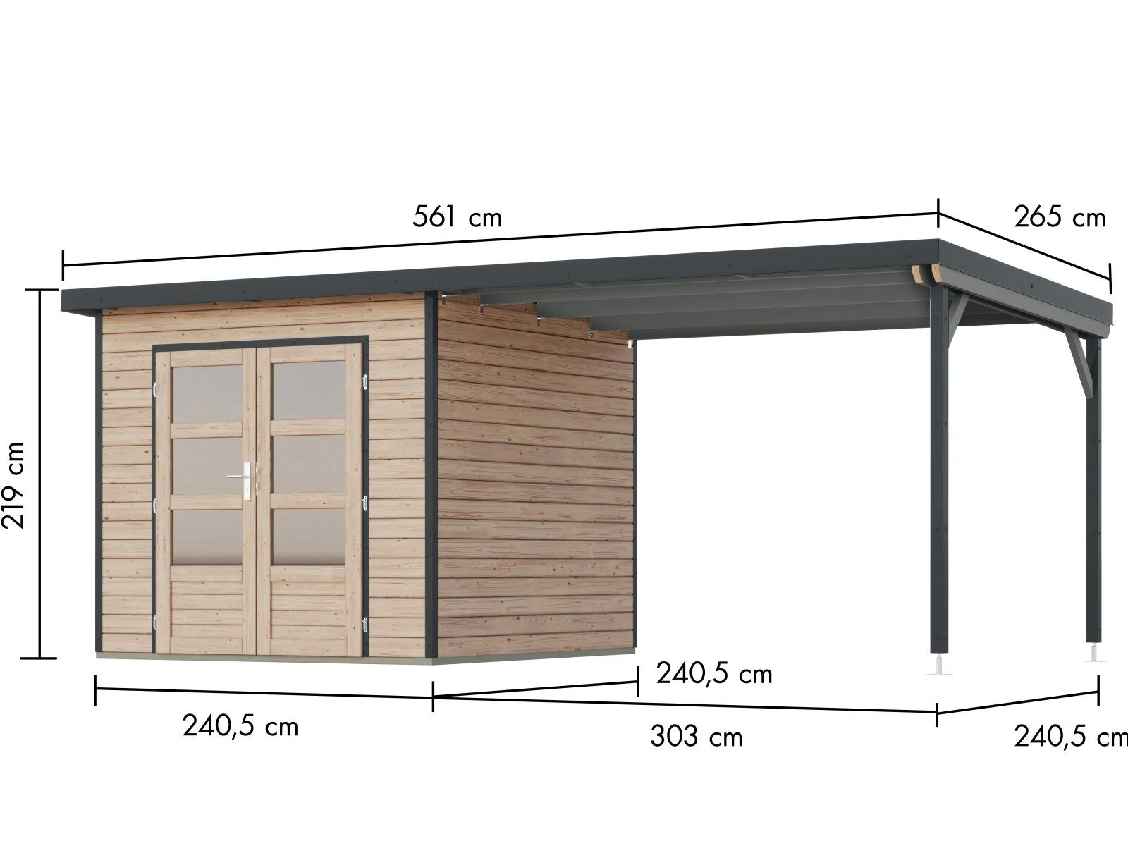 Norlinio Hybrid Gartenhaus Woodtallic 3, naturbelassen/anthrazit, inkl. Fußboden und Anbaudach - Image 3