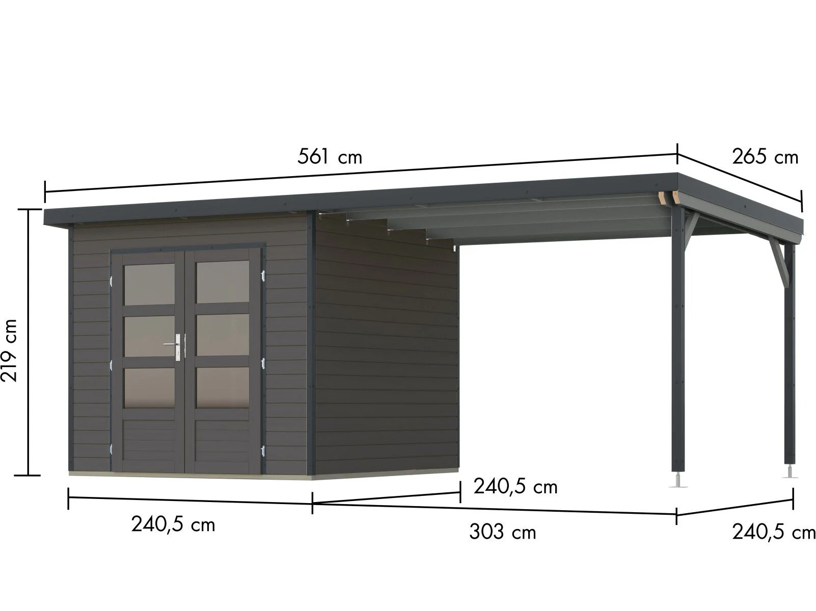 Norlinio Hybrid Gartenhaus Woodtallic 3, terragrau/anthrazit, inkl. Fußboden und Anbaudach - Image 3