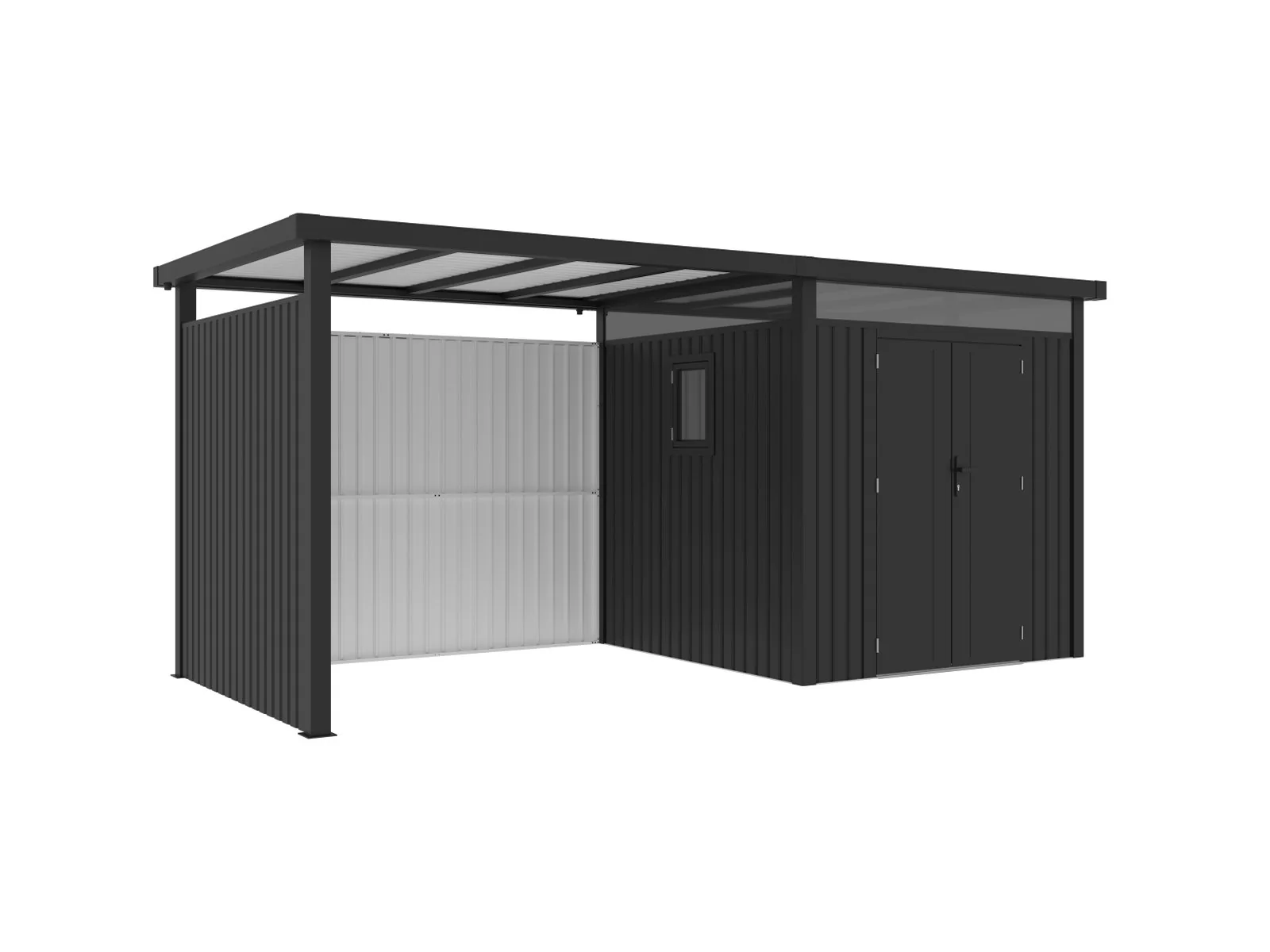 Norlinio Metall Gerätehaus Miro 1 mit Anbaudach und Wandset in Anthrazit - Image 2