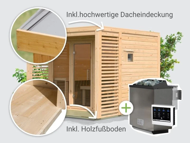 Norlinio Saunahaus Patio 3, 38 mm naturbelassen -inkl. 9 kW Bioofen ext. Steuerung- inkl. Da - Image 6
