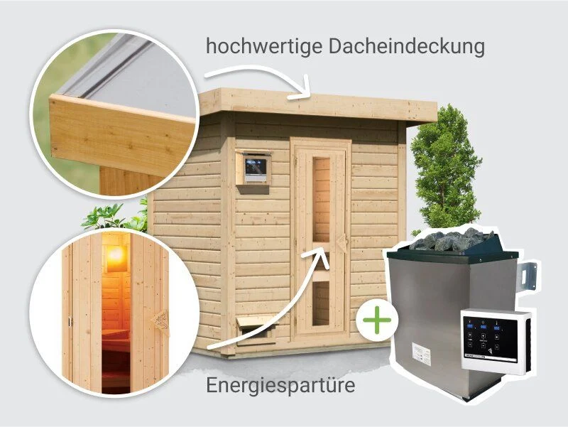 Norlinio Saunahaus Hella 1 38 mm - inkl. 9 kW Ofen ext. Steuerung - inkl. Dacheindeckung - Image 3