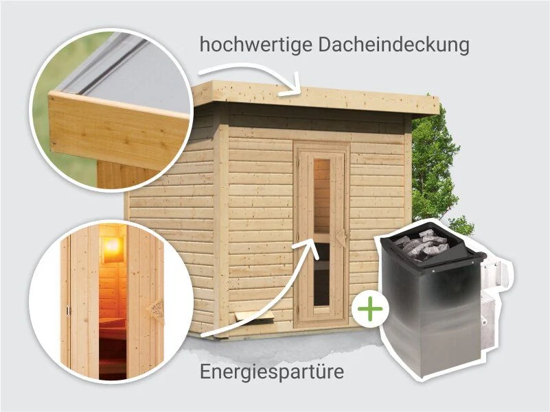 Norlinio Saunahaus Hella 3 38 mm - inkl. 9 kW Ofen integr. Steuerung - inkl. Dacheindeckung - Image 3