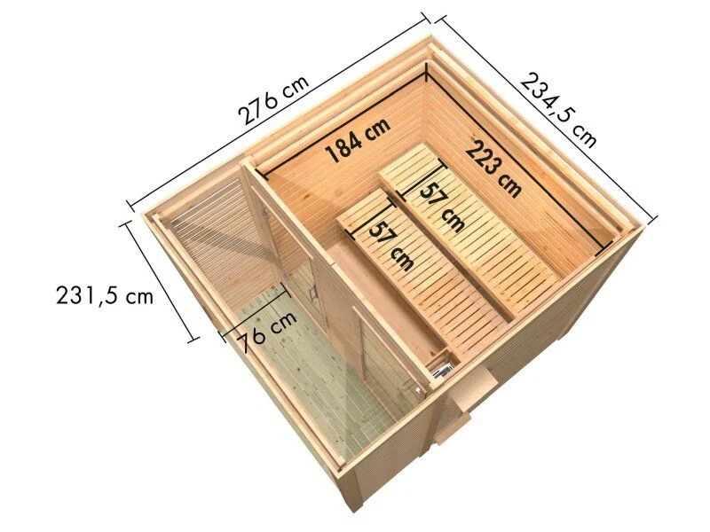 Norlinio Saunahaus Patio 2, 38 mm naturbelassen -inkl. 9 kW Bioofen ext. Steuerung-, inkl. D - Image 3