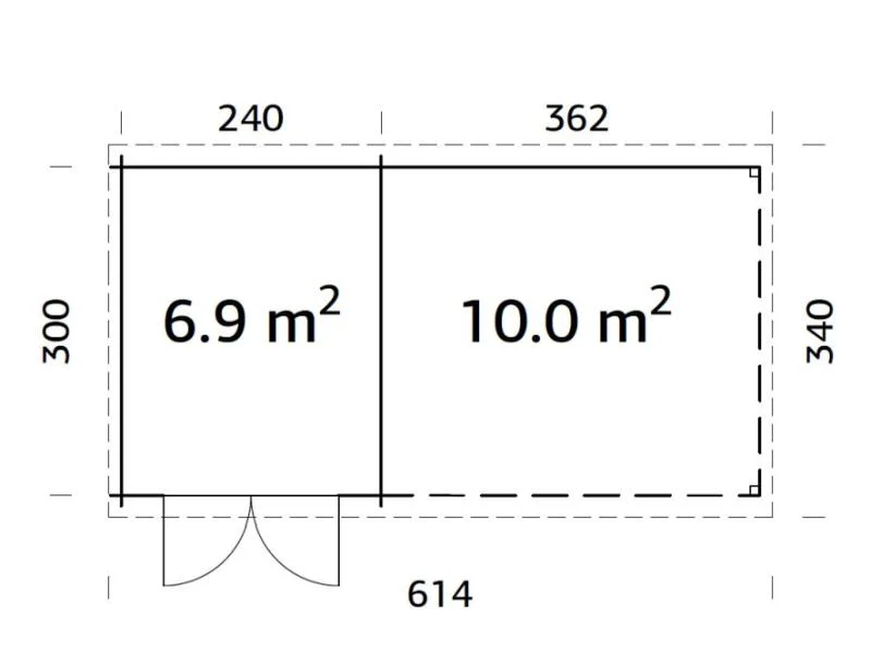 Palmako Blockbohlenhaus Ella 6,9 + 10,0 mit Anbaudach und Rückwand 28 mm natur - Image 3
