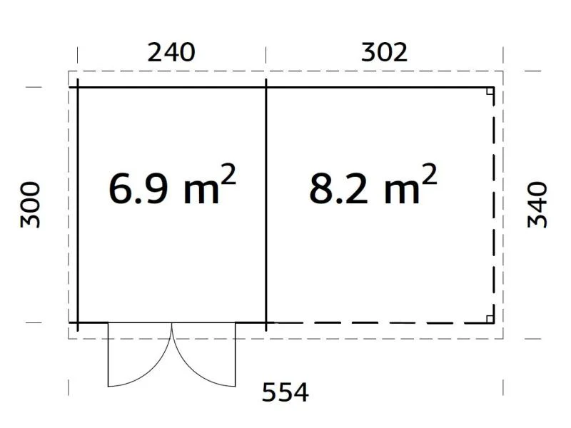 Palmako Blockbohlenhaus Ella 6,9 + 8,2 mit Anbaudach und Rückwand 28 mm transparente Tauchgrundierun - Image 3