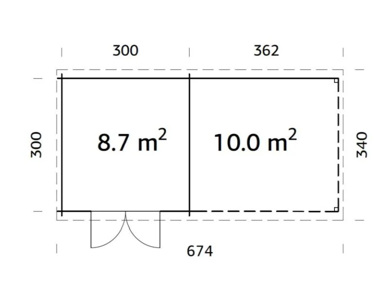 Palmako Blockbohlenhaus Ella 8,7 + 10,0 mit Anbaudach und Rückwand 28 mm braune Tauchgrundierung - Image 3