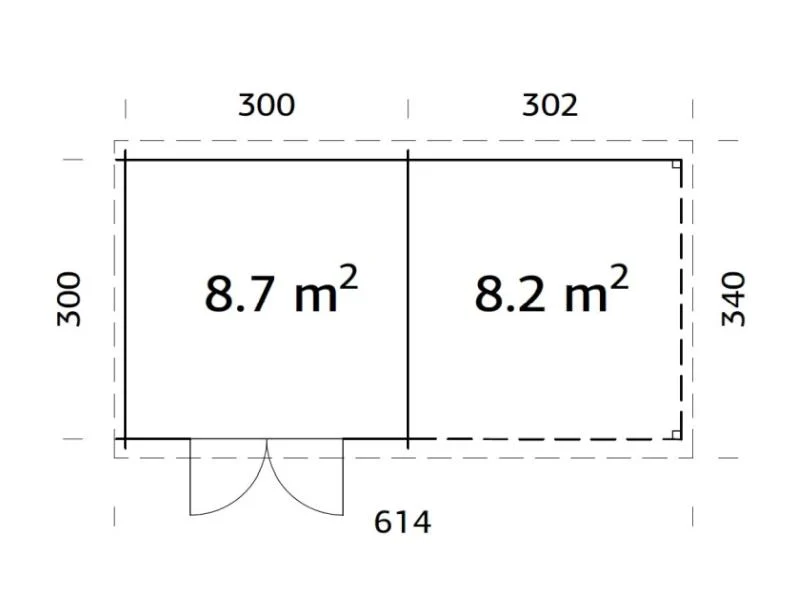 Palmako Blockbohlenhaus Ella 8,7 + 8,2 mit Anbaudach und Rückwand 28 mm braune Tauchgrundierung - Image 3