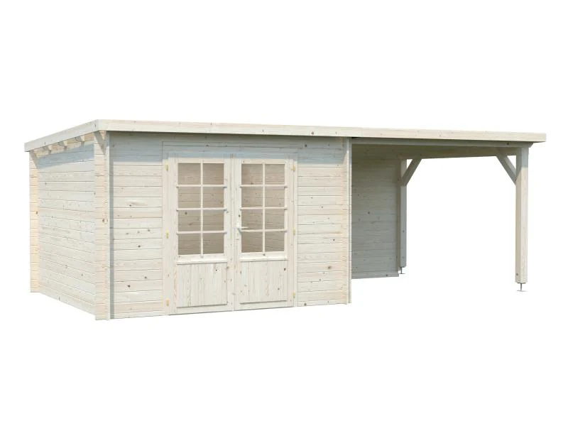 Palmako Blockbohlenhaus Ella 8,7 + 8,2 mit Anbaudach und Rückwand 28 mm natur - Image 2