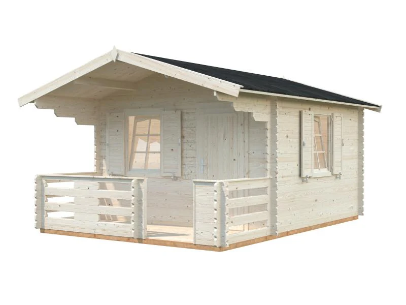 Palmako Blockbohlenhaus Emma 10,4 + 4,2 inkl. Fensterläden und Terrasse 34 mm transparente Tauchgrun - Image 2
