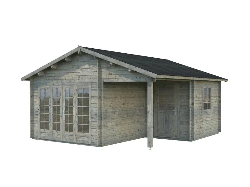 Palmako Blockbohlenhaus Irene 2-Raum 21,9 + 5,2 44 mm graue Tauchgrundierung - Image 2