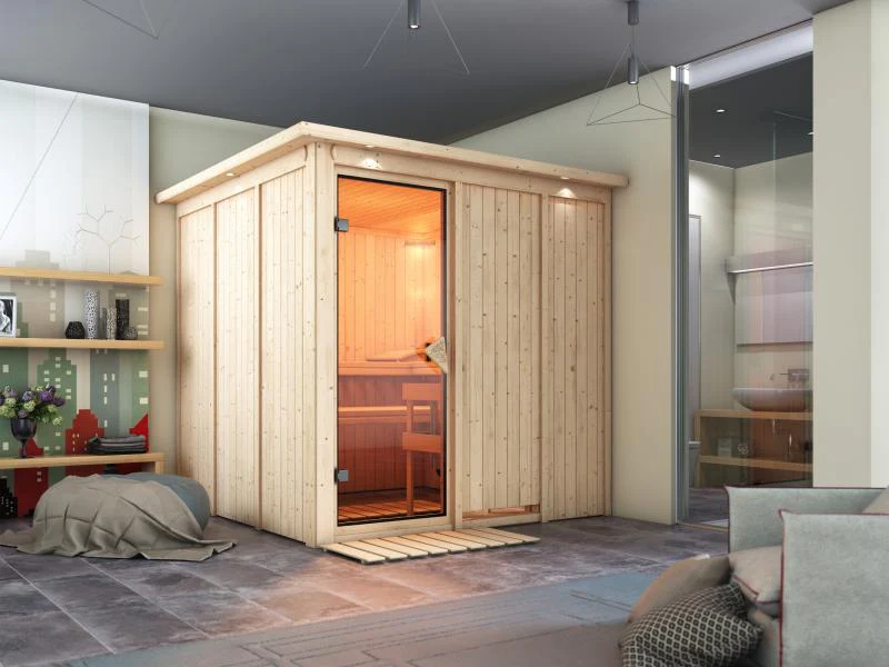 Rodin - Karibu Sauna inkl. 9-kW-Ofen - mit Dachkranz - - Image 4