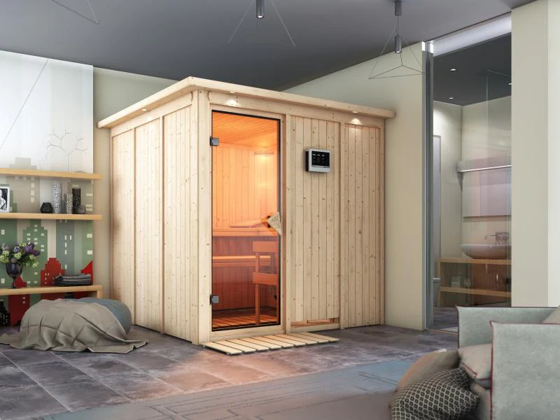 Rodin - Karibu Sauna inkl. 9-kW-Ofen - mit Dachkranz - - Image 3