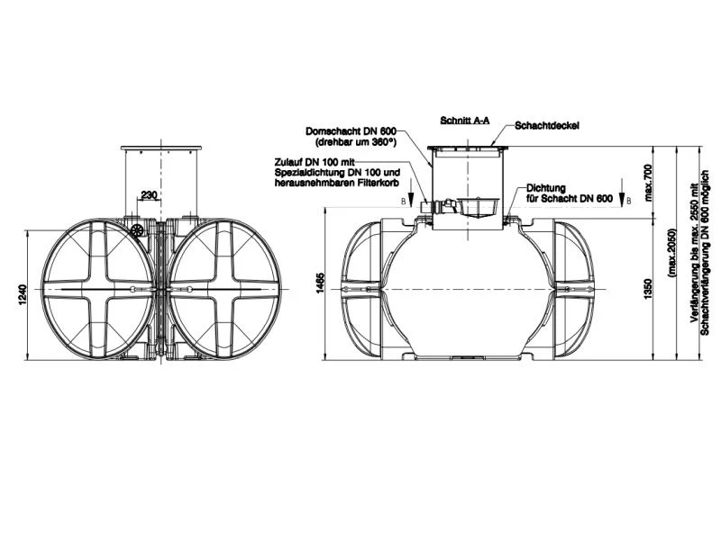 Roth Flachtank - Zisterne Twinbloc 5000 Liter mit Filterkorb, höhenverstabllbarem Domschacht und Abd - Image 2
