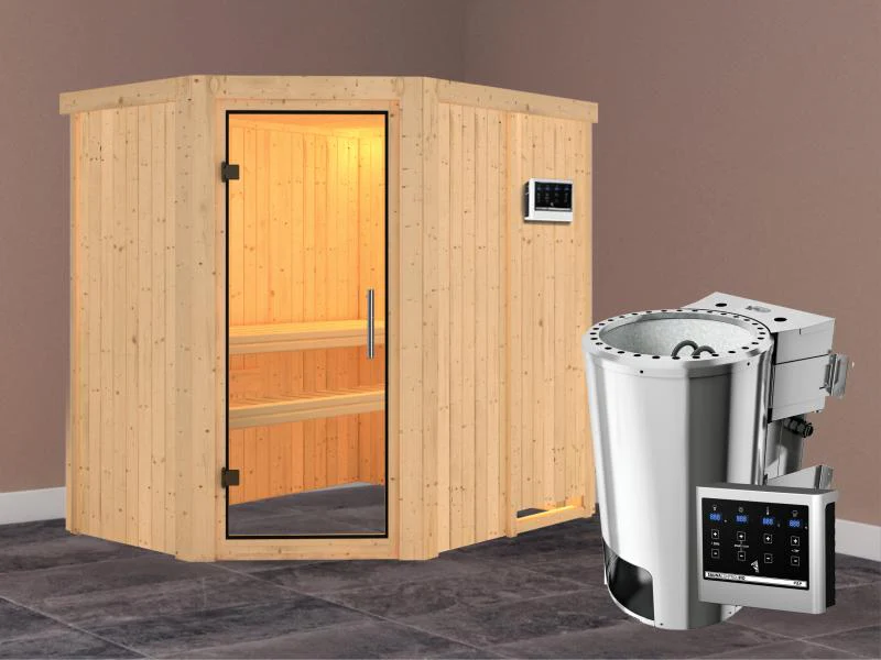 Saja - Karibu Sauna Plug & Play 3,6 kW Bio Ofen, ext. Steuerung - ohne Dachkranz - Klarglas Ganzglas - Image 2