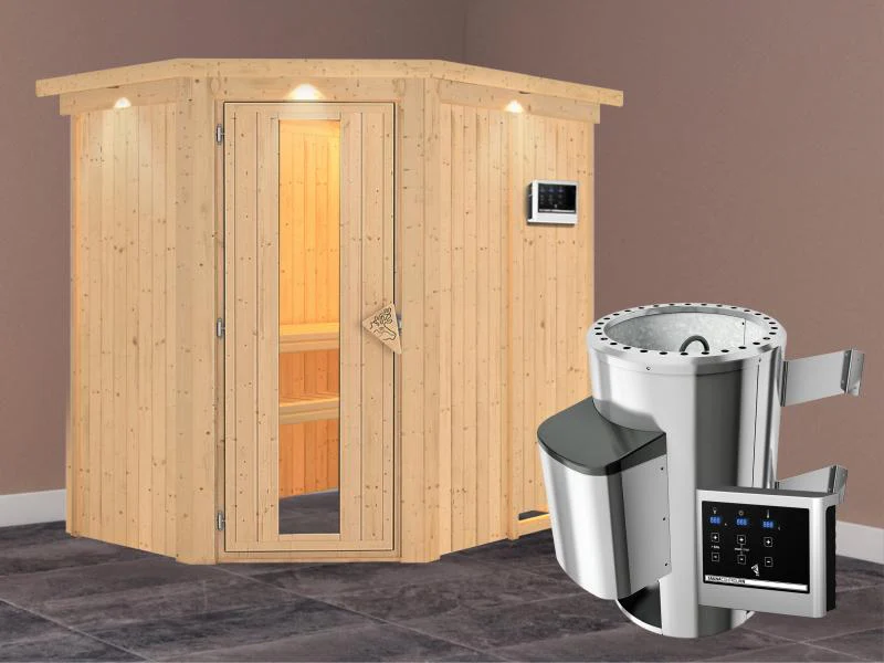 Saja - Karibu Sauna Plug & Play 3,6 kW Ofen, ext. Steuerung - mit Dachkranz - Energiespartür - Image 2