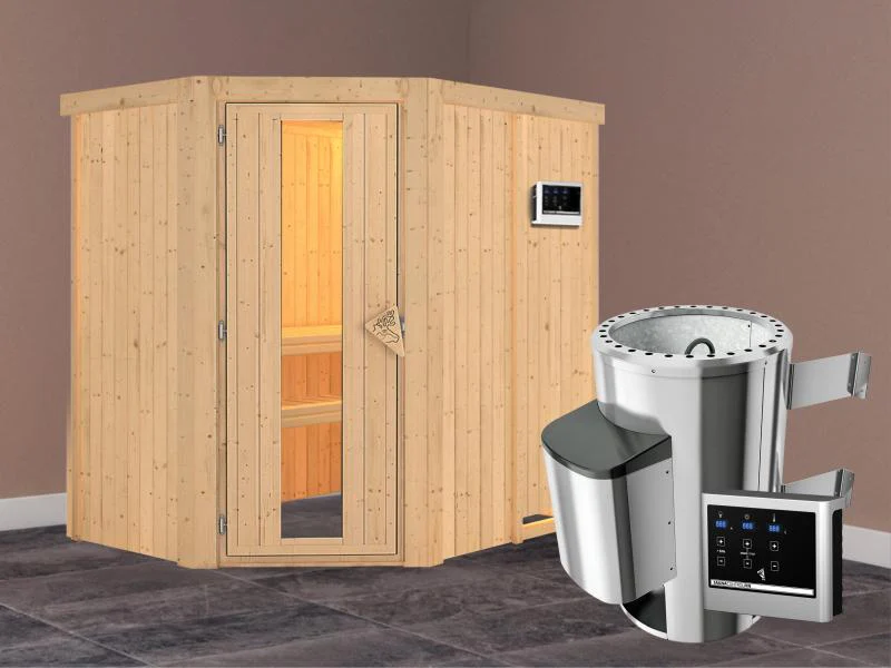 Saja - Karibu Sauna Plug & Play 3,6 kW Ofen, ext. Steuerung - ohne Dachkranz - Energiespartür - Image 2