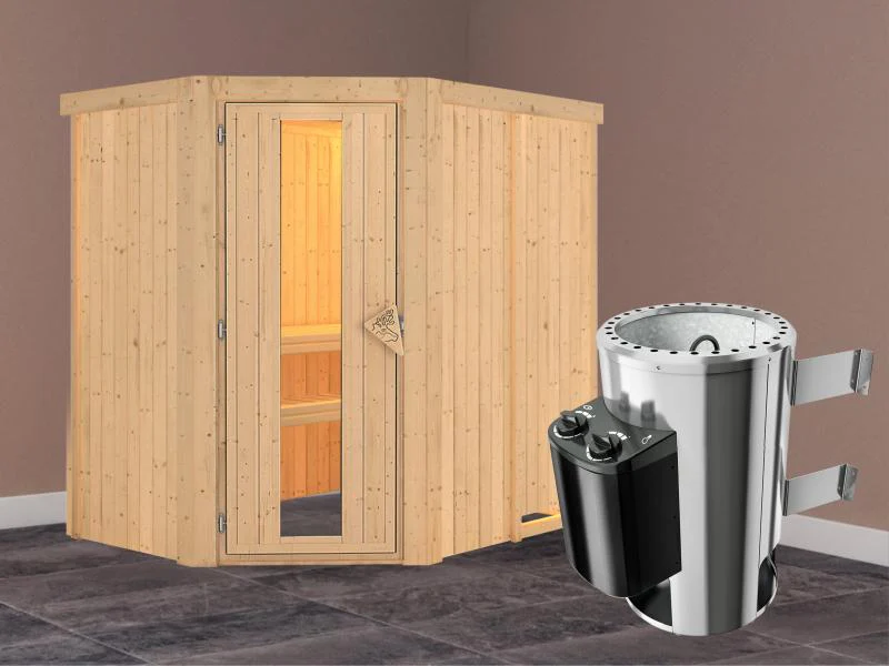 Saja - Karibu Sauna Plug & Play 3,6 kW Ofen, int. Steuerung - ohne Dachkranz - Energiespartür - Image 2