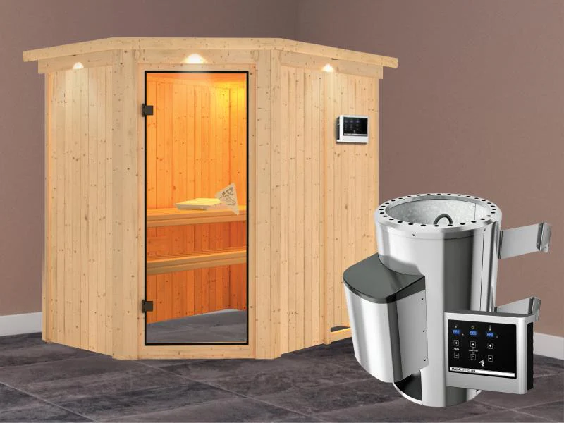 Saja - Karibu Sauna Plug & Play inkl. 3,6 kW-Ofen - mit Dachkranz - - Image 2