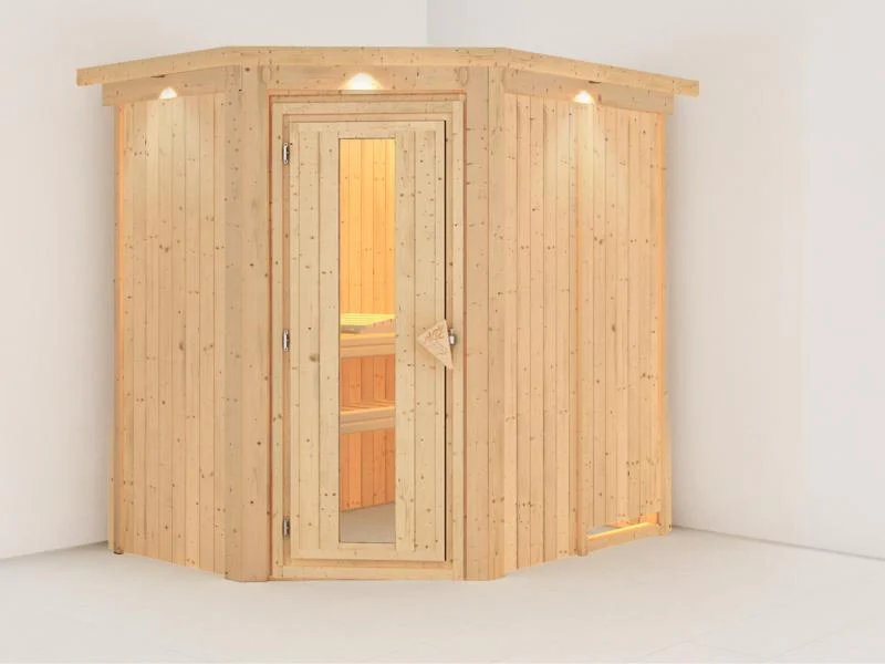 Saja - Karibu Sauna Plug & Play ohne Ofen - mit Dachkranz - Energiespartür - Image 4