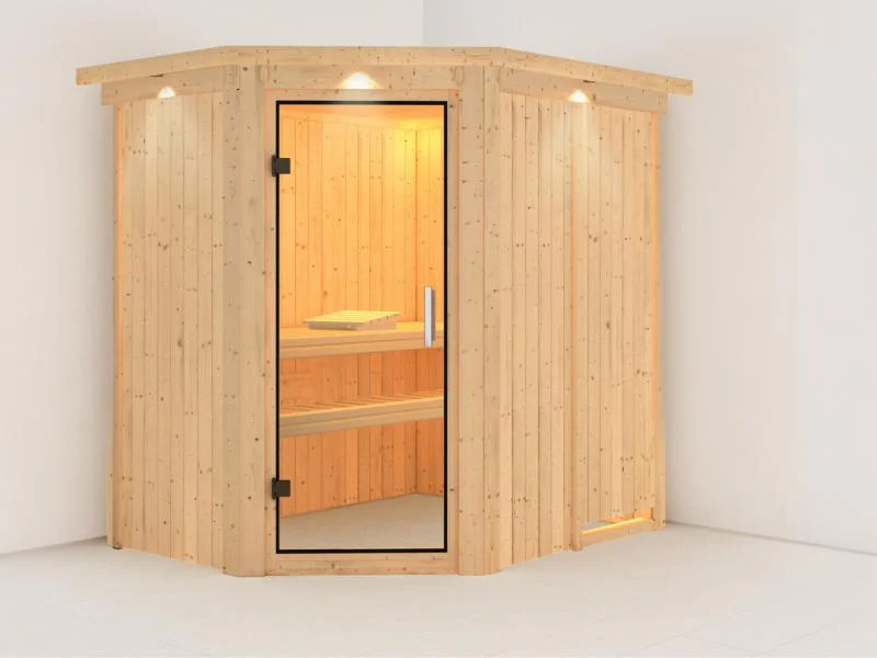 Saja - Karibu Sauna Plug & Play ohne Ofen - mit Dachkranz - Klarglas Ganzglastür - Image 4