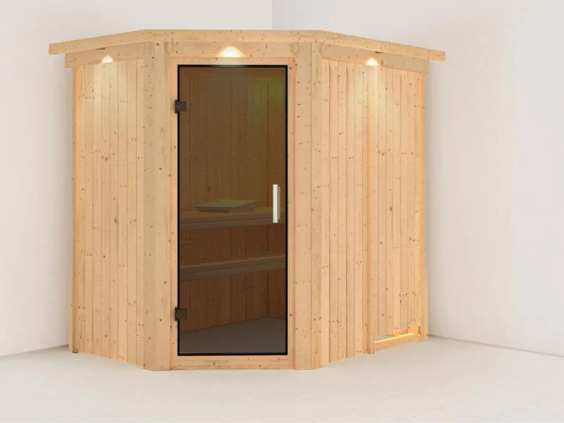 Saja - Karibu Sauna Plug & Play ohne Ofen - mit Dachkranz - Moderne Saunatür - Image 4