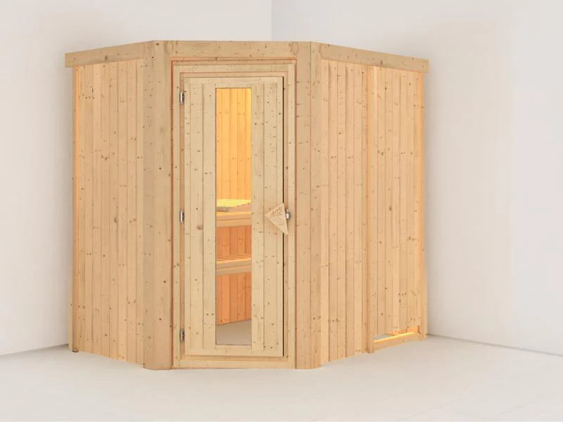 Saja - Karibu Sauna Plug & Play ohne Ofen - ohne Dachkranz - Energiespartür