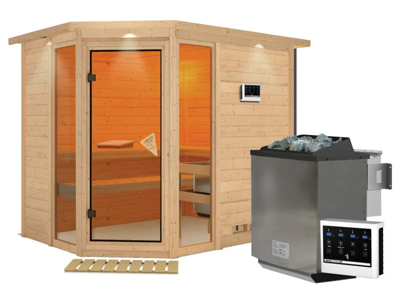 Sinai 3 - Karibu Sauna inkl. 9-kW-Bioofen - mit Dachkranz - - Image 2