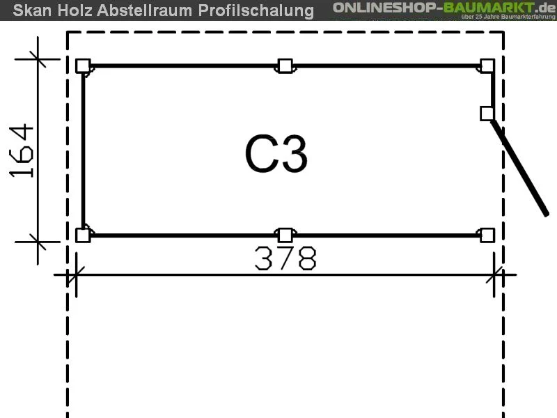 Skan Holz Abstellraum C3 für Carport 378 x 164 cm Profilschalung - Image 3