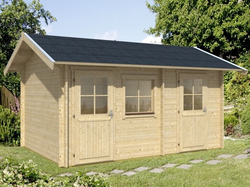 Skan Holz Blockbohlenhaus Lausanna 45plus Dämmbar für Dachziegel