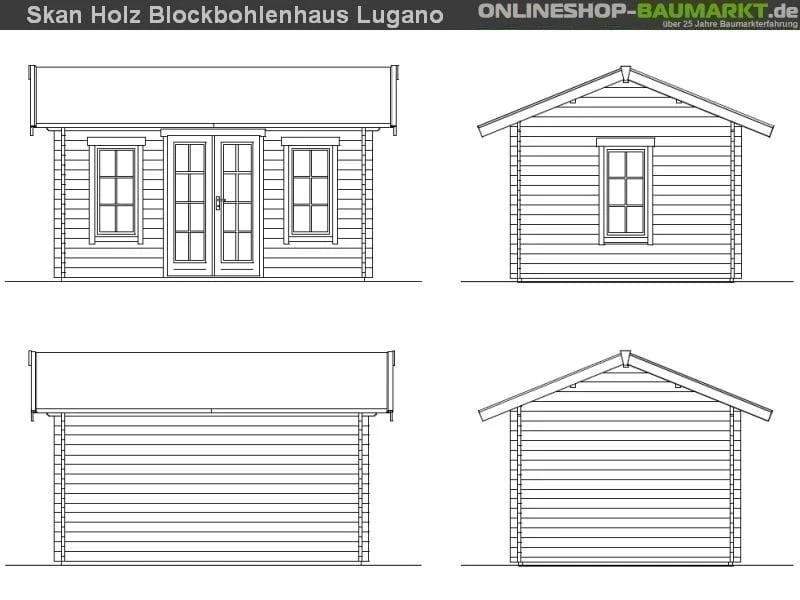 Skan Holz Blockbohlenhaus Lugano 1 Dach dämmbar für Dachschindeln 45plus, 420 x 300 cm - Image 4