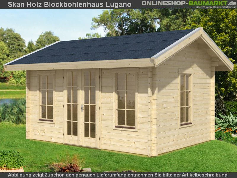 Skan Holz Blockbohlenhaus Lugano 2 Dach dämmbar für Dachschindeln 45plus, 420 x 380 cm - Image 9