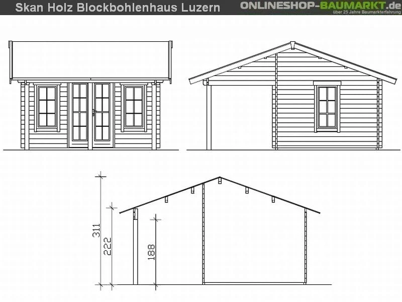 Skan Holz Blockbohlenhaus Luzern 45plus, 380 x 300 cm - Image 4