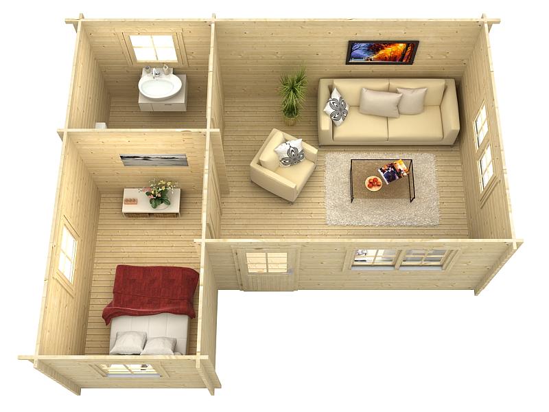 Skan Holz Blockbohlenhaus Ontario, Dach dämmbar für Dachziegel, 70plus, 600 x 500 cm - Image 5