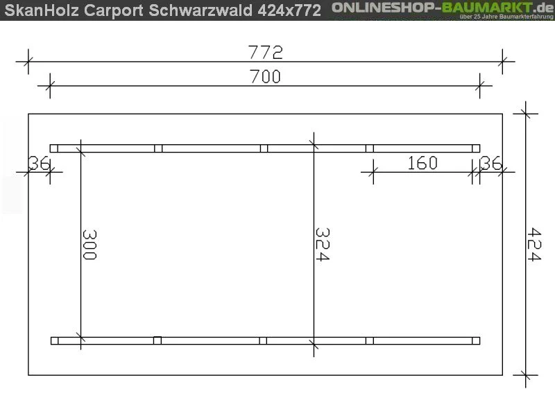 Skan Holz Carport Schwarzwald 424 x 772 cm mit Rückwand - Image 5