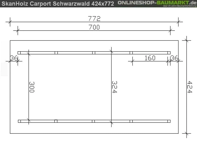 Skan Holz Carport Schwarzwald 424 x 772 cm mit Rückwand - Image 5