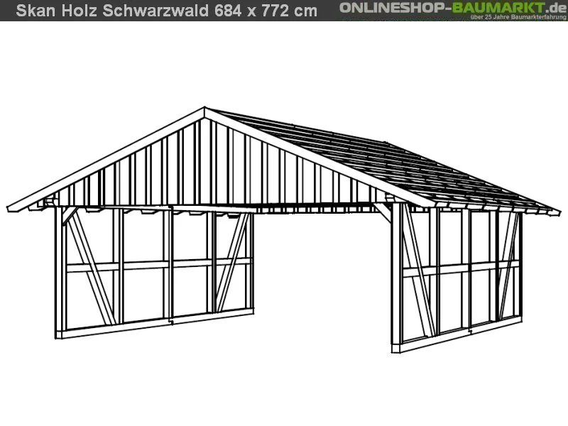 Skan Holz Carport Schwarzwald 684 x 772 cm mit Rückwand - Image 3