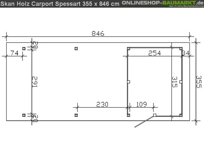 Skan Holz Carport Spessart 355 x 846 cm Leimholz mit Abstellraum - Image 2