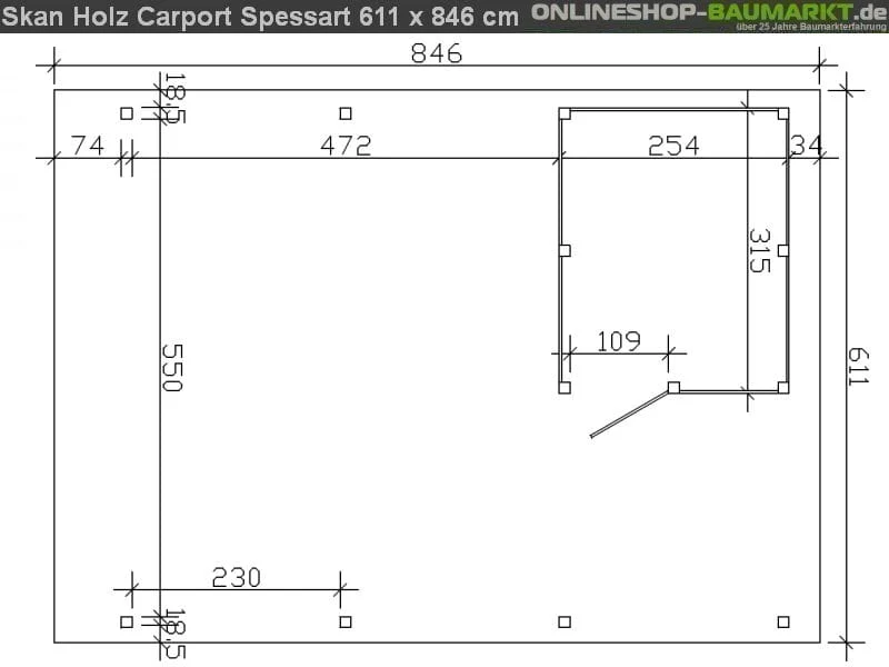 Skan Holz Carport Spessart 611 x 846 cm Leimholz mit Abstellraum - Image 3