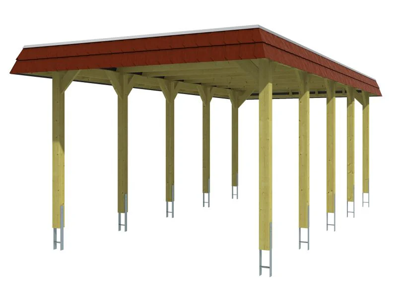 Skan Holz Carport Spreewald 345 x 741 cm mit roter Blende - Image 2