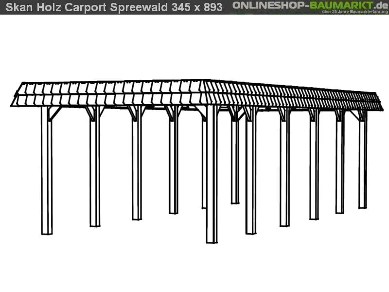Skan Holz Carport Spreewald 345 x 893 cm mit schwarzer Blende - Image 4