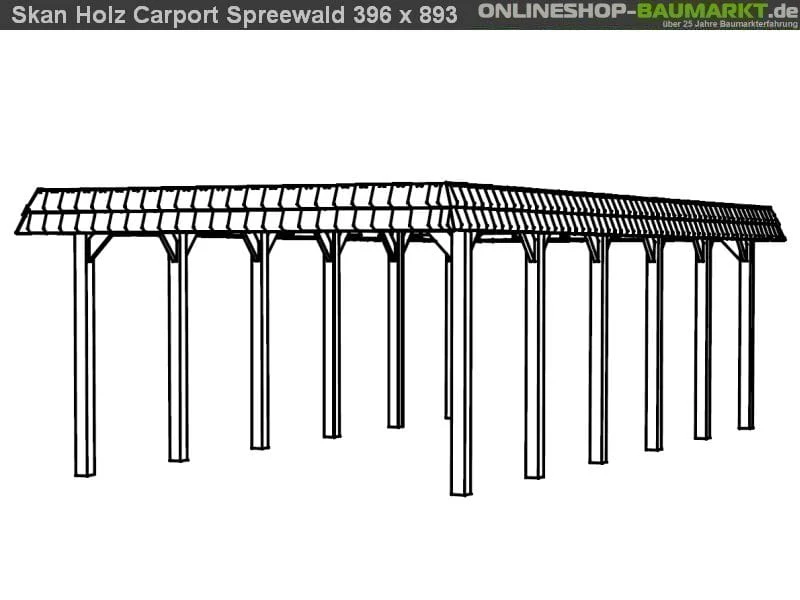 Skan Holz Carport Spreewald 396 x 893 cm mit schwarzer Blende - Image 4