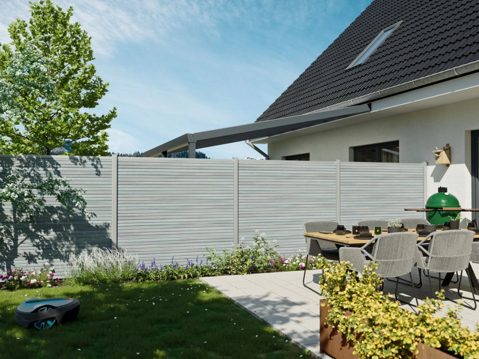 T&J WPC Zaun Holm Grundfeld (Komplettset) – Smoke White, Pfosten 270 cm - Image 3